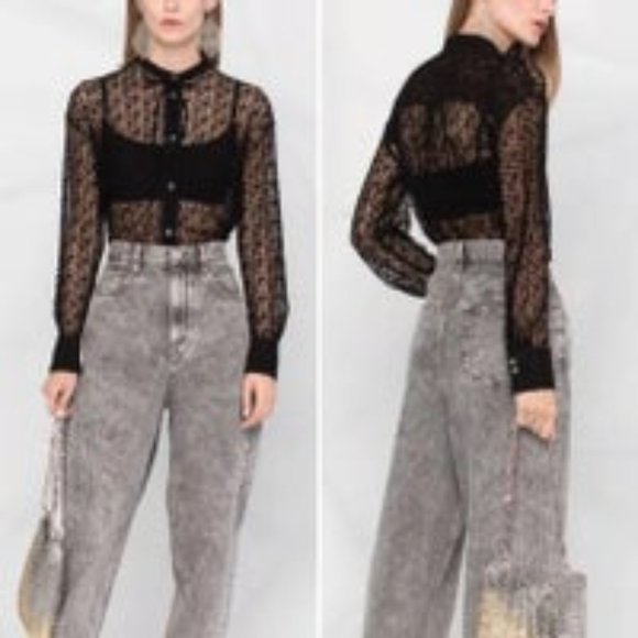 Forte Forte Italy Lace Design Button Up Shirt Black Size 0 XS Extra Small - Picture 2 of 3